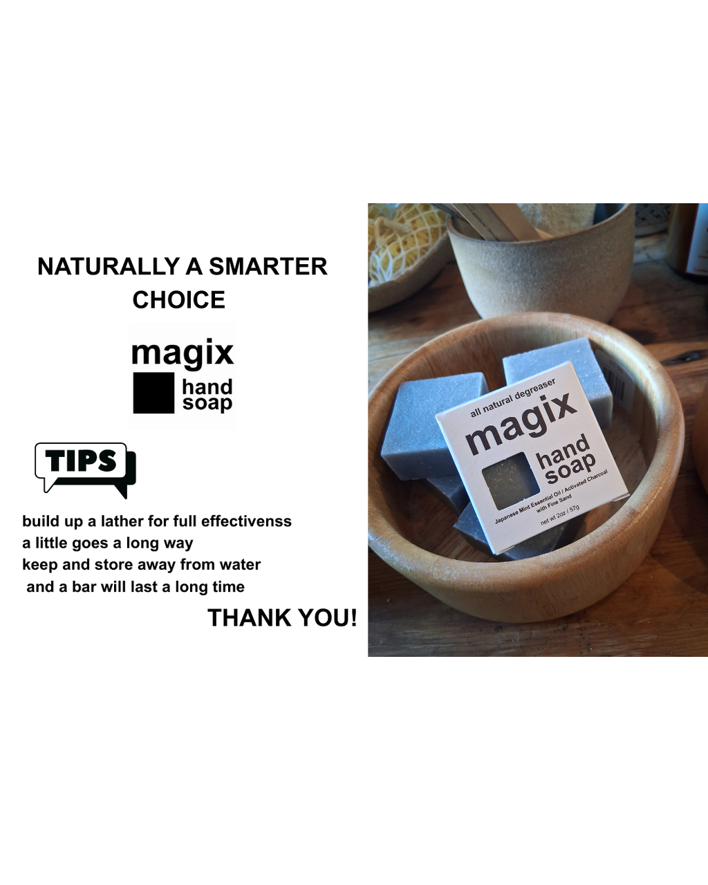 Magix Tough Task Bar Soap with Fine Sand / Japanese Mint Essential Oil / Activated Charcoal
