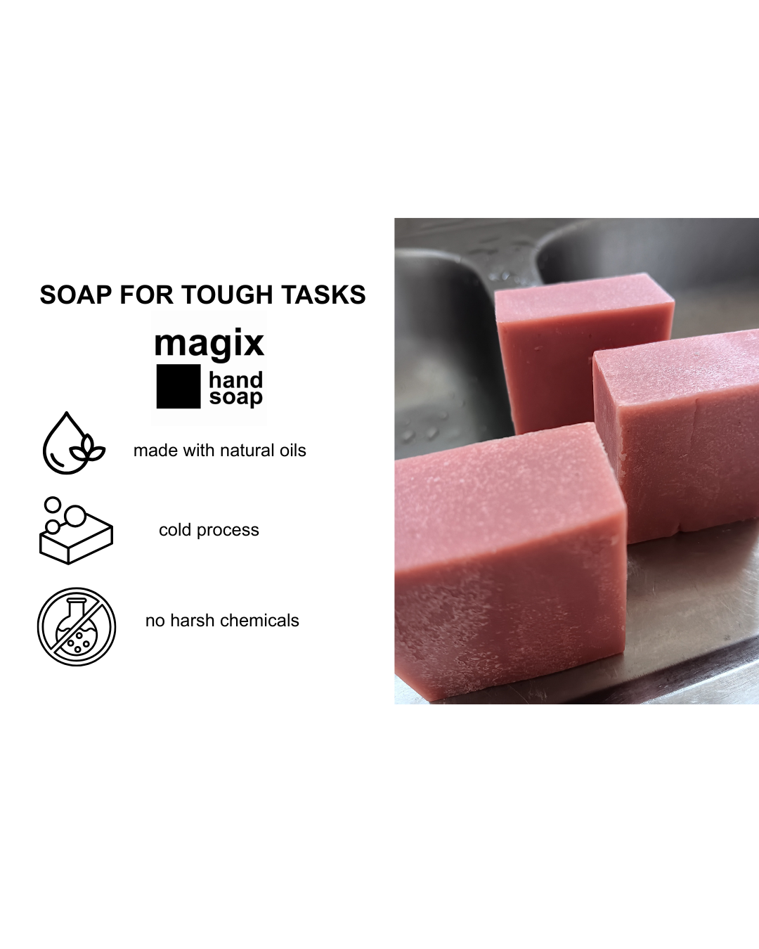 Magix All Natural Degreasing Bar Soap / Grapefruit Essential Oil / Rose Clay