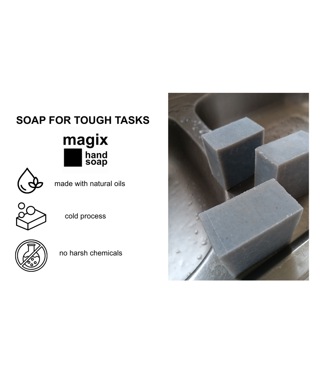 Magix Tough Task Bar Soap with Fine Sand / Japanese Mint Essential Oil / Activated Charcoal