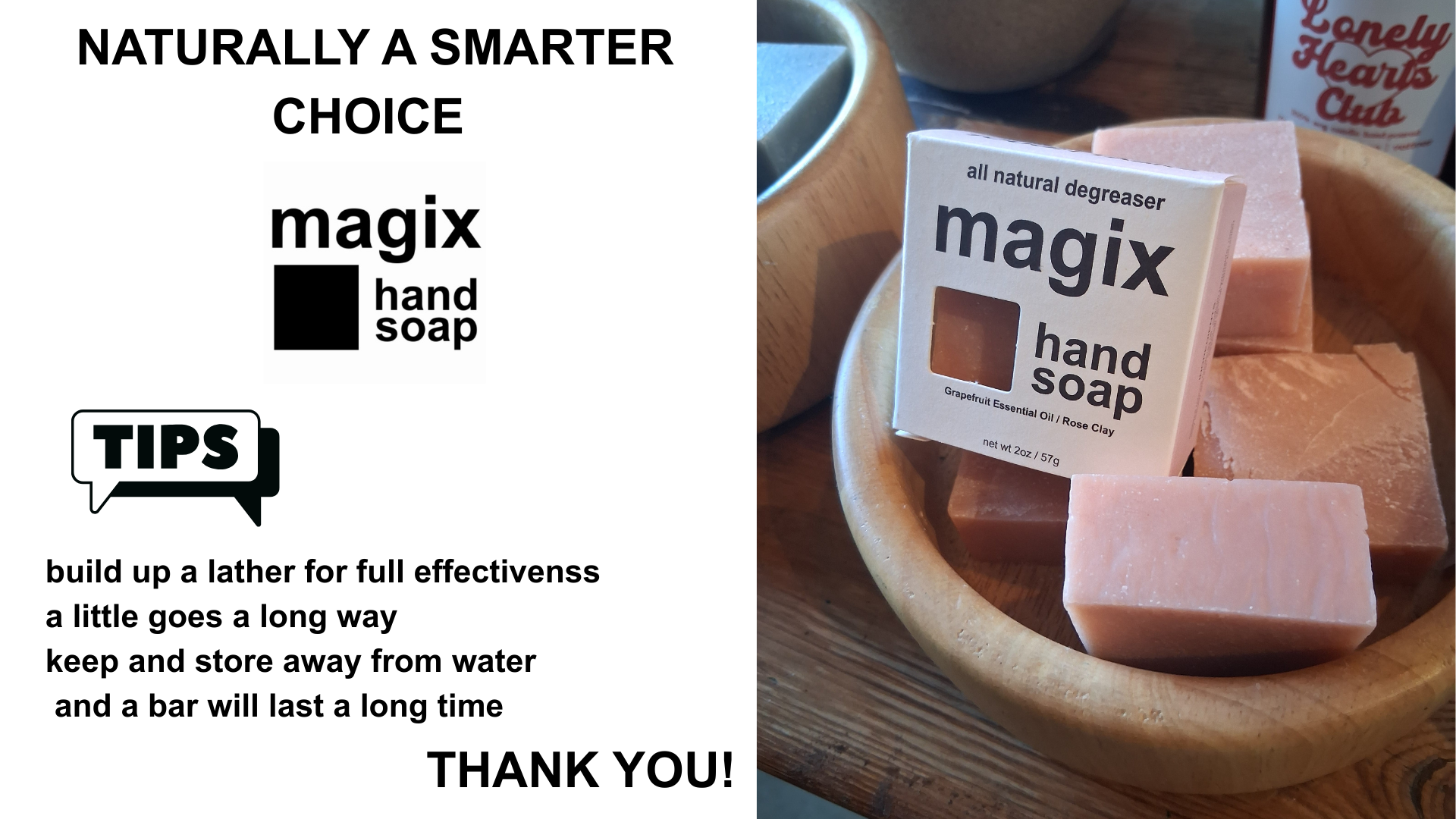 Magix All Natural Degreasing Bar Soap / Grapefruit Essential Oil / Rose Clay